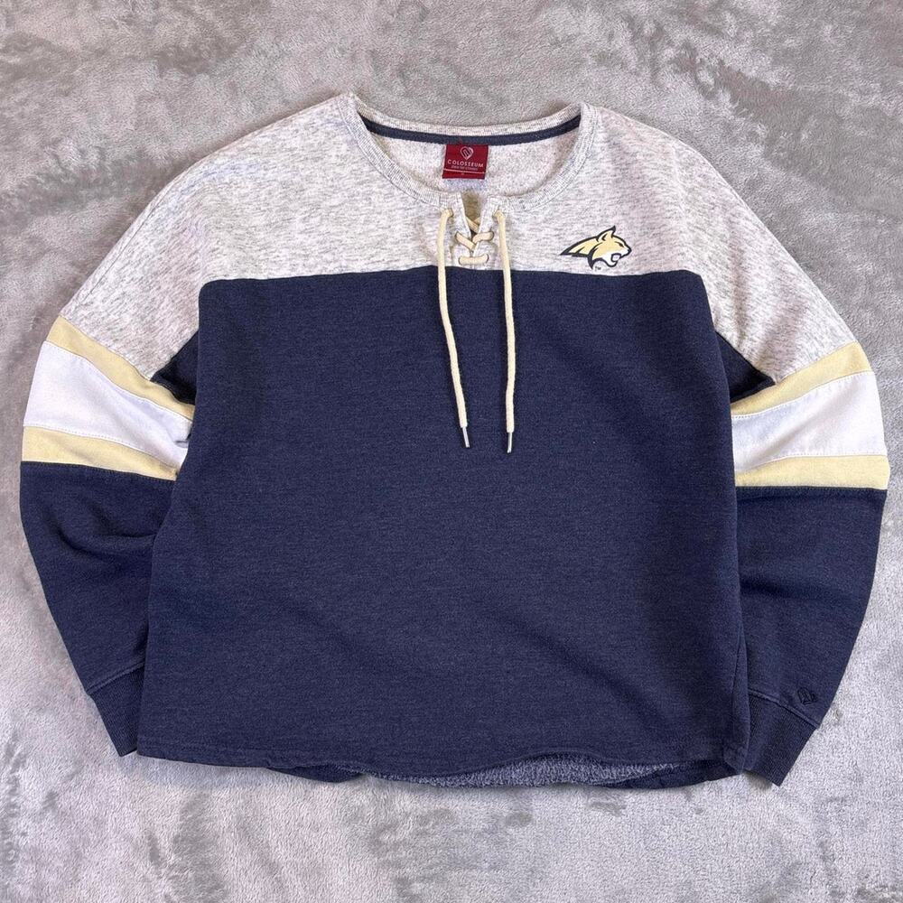 Montana State Bobcats Lace-Up Crewneck Sweatshirt Mens Small Blue NCAA